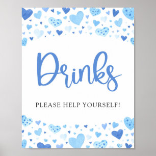 Affiche Aquarelle Bleu Coeurs Valentine Boissons Signal
