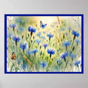 Affiche Aquarelle bleu Floral Cornflower Allemagne  