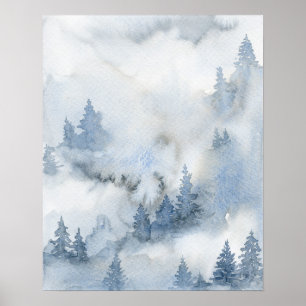 Affiche Aquarelle bleu foncé Forêt Abstraite