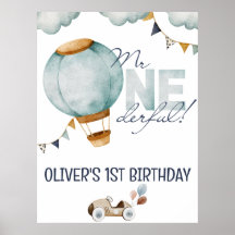 Aquarelle Bleu Hot Air Balloon M. ONEderful Boy