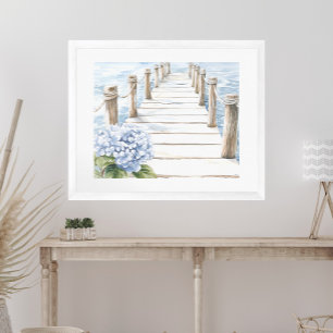 Affiche Aquarelle Bleu Hydrangea Quai Côtier