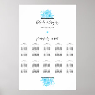 Affiche Aquarelle bleu Mariage floral