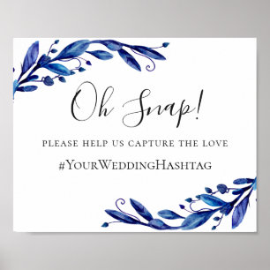 Affiche Aquarelle bleu marine floral mariage instagram