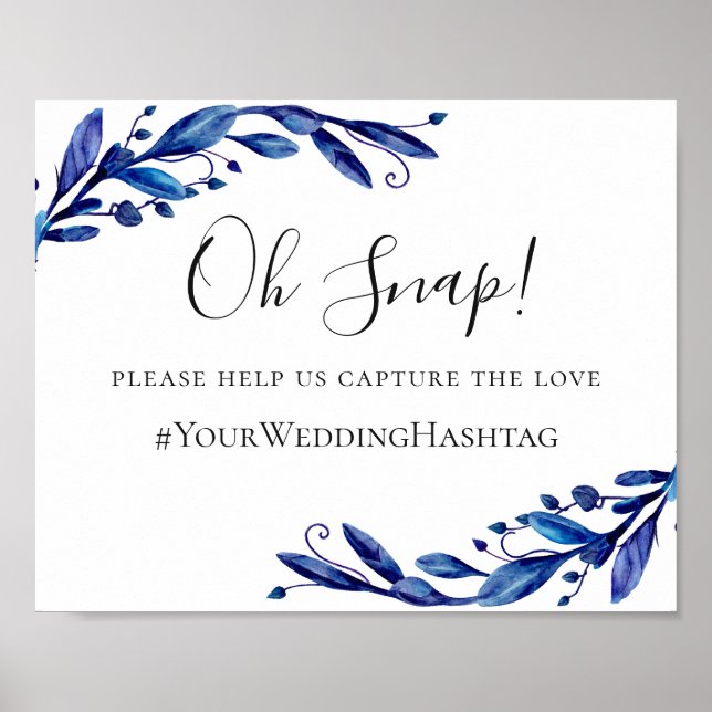 Affiche Aquarelle bleu marine floral mariage instagram (Devant)