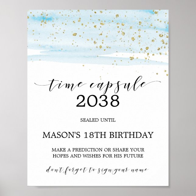 Affiche Aquarelle Bleu & Or Étincelle Temps Signal (Devant)