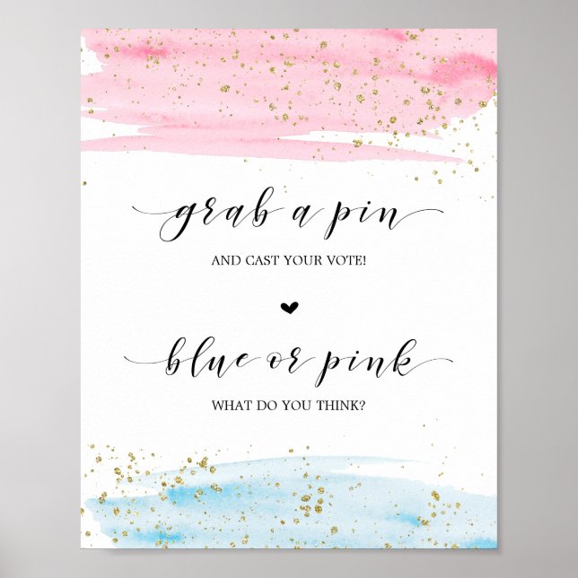 Affiche Aquarelle Bleu ou rose Sexe Révéler attraper un pi (Devant)