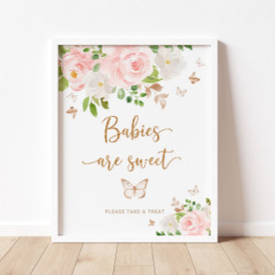 Affiche Aquarelle bleu rose papillon Les bébés sont doux
