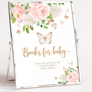 Affiche Aquarelle bleu rose papillon Livres pour bébé