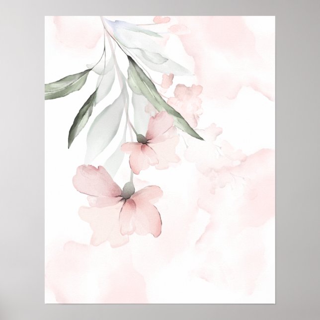 Affiche Aquarelle bleu rose Rose (Devant)