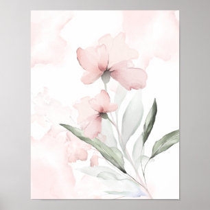 Affiche Aquarelle bleu rose Rose