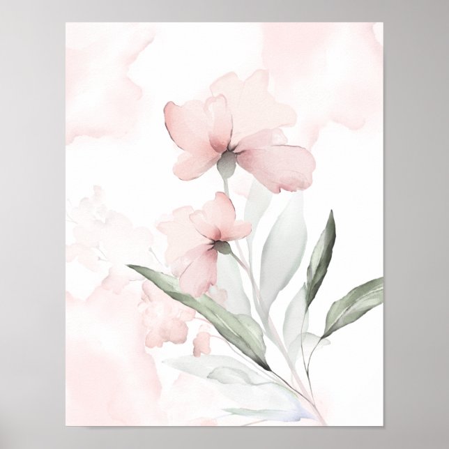 Affiche Aquarelle bleu rose Rose (Devant)