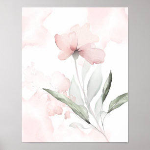 Affiche Aquarelle bleu rose Rose