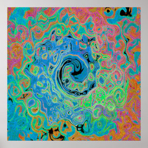 Affiche Aquarelle bleu Super Abstrait rétro liquide