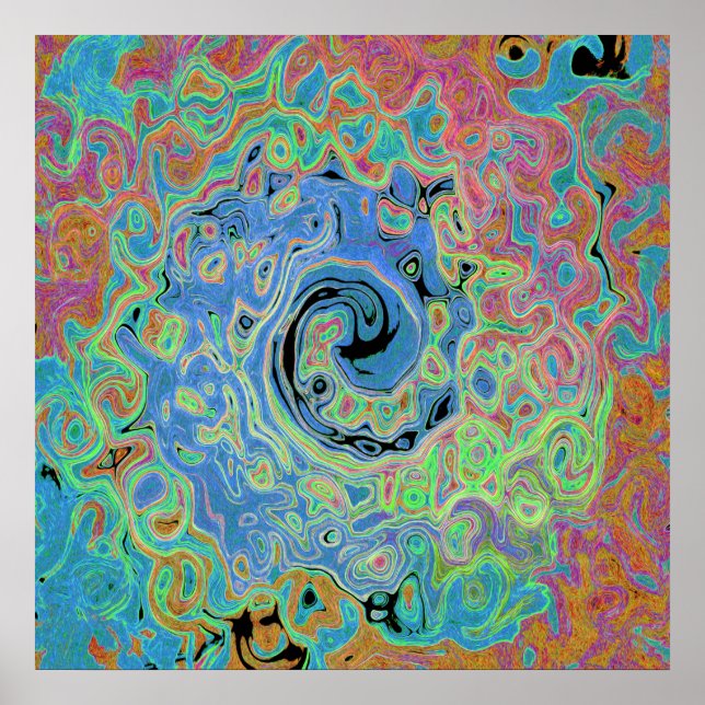 Affiche Aquarelle bleu Super Abstrait rétro liquide (Devant)