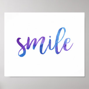 Affiche Aquarelle bleu violet de sourire Citation motivati