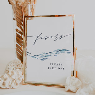 Affiche Aquarelle Bleue Côtière Poisson Faveurs Mariage Si