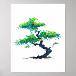 Affiche Aquarelle bleue de Bonsai