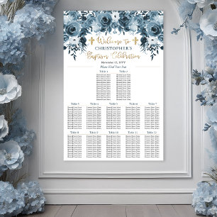 Affiche Aquarelle bleue Floral   Faux Gold Boy Baptism
