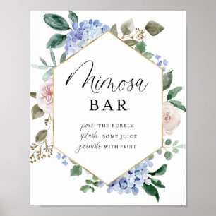 Affiche Aquarelle bleue Hydrangeas Gold Frame Mimosa Bar