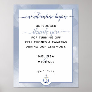 Affiche #Aquarelle bleue marine #Signe Mariage débranché