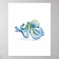 Aquarelle bleue Octopus