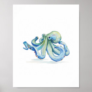 Affiche Aquarelle bleue Octopus
