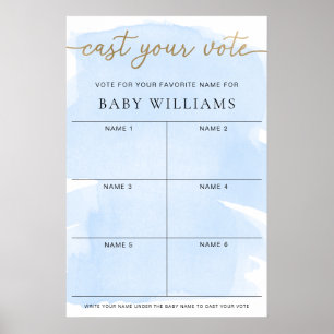 Affiche Aquarelle Bleue Publiez Votre Vote Nom Du Bébé Vot