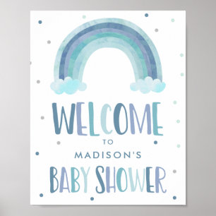 Affiche Aquarelle bleue Rainbow Baby shower Bienvenue