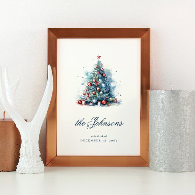 Affiche Aquarelle bleue Style Arbre de Noël avec ornement (Créateur téléchargé)