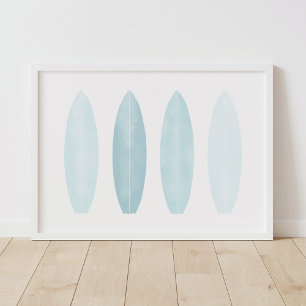 Affiche Aquarelle bleue Surfboards Beach Nursery Decor