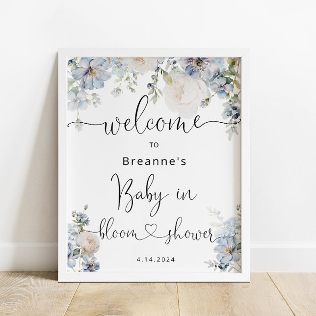 Affiche Aquarelle Blue Floral Baby shower Bienvenue (Créateur téléchargé)