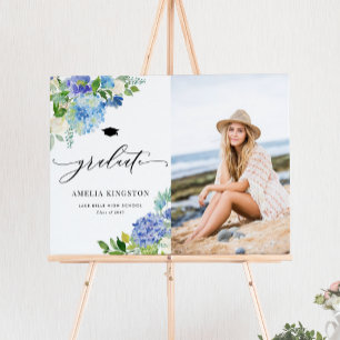 Affiche Aquarelle Blue Hydrangea Fleurs Photo Graduation