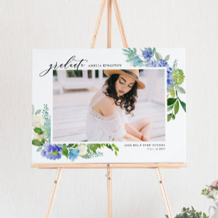 Affiche Aquarelle Blue Hydrangea Frame Photo Graduation