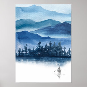 Affiche Aquarelle Blue Mountains Paysage Pittoresque