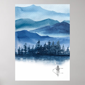 Affiche Aquarelle Blue Mountains Paysage Pittoresque