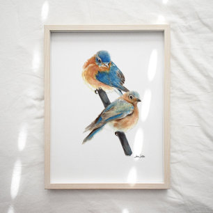 Affiche Aquarelle Bluebird Couple Art Imprimer