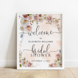 Affiche Aquarelle Blush Floral Douche de bienvenue