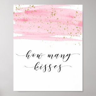 Affiche Aquarelle Blush & Gold Combien de baisers