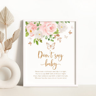 Affiche Aquarelle Blush or floral Ne pas dire jeu de bébé