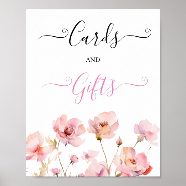Affiche Aquarelle Blush rose Baby shower de script Floral (Devant)
