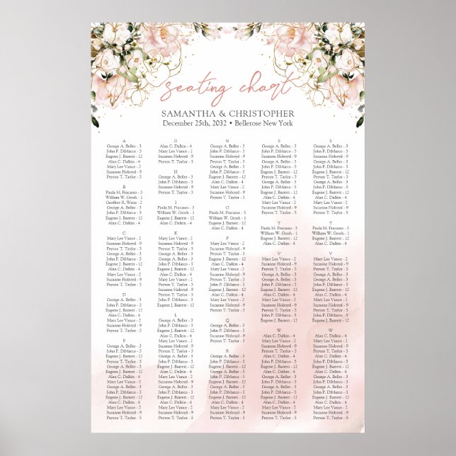 Affiche Aquarelle Blush rose eucalyptus Alphabétique (Devant)