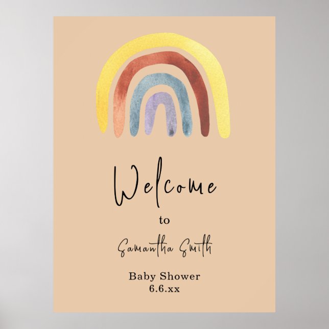 Affiche Aquarelle bohème arc-en-ciel Bienvenue (Devant)