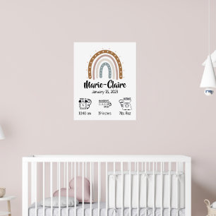 Affiche Aquarelle bohème arc-en-ciel statistiques de naiss