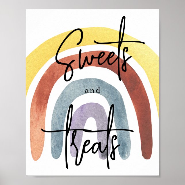 Affiche Aquarelle Boho Arc-en-ciel Douceurs et friandises  (Devant)