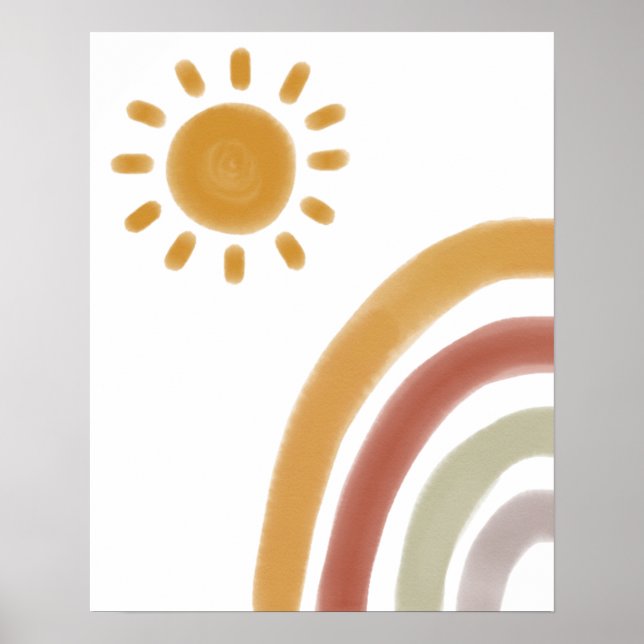 Affiche Aquarelle Boho arc-en-ciel et soleil (Devant)