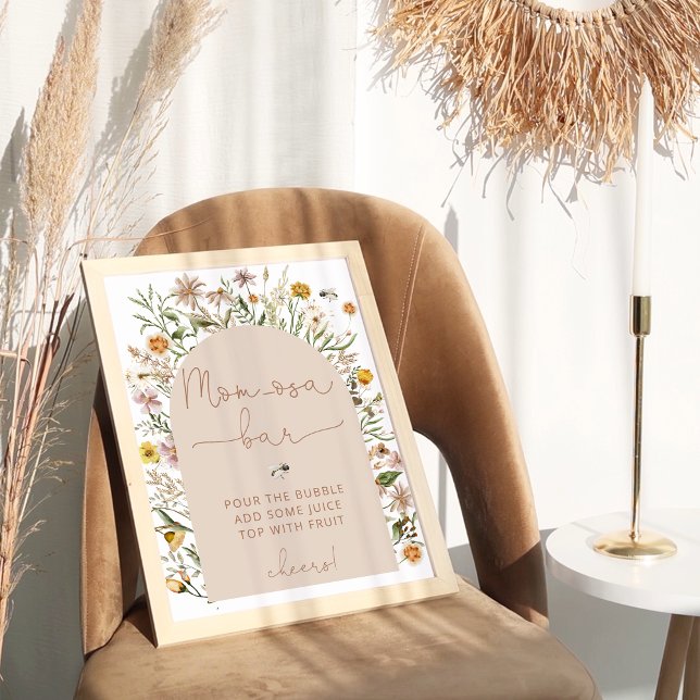 Affiche Aquarelle Boho Baby shower Floral Momosa Bar (Créateur téléchargé)