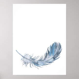 Affiche Aquarelle Boho Blue Feather Print
