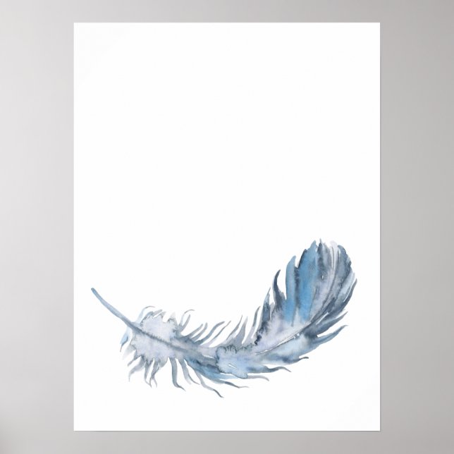 Affiche Aquarelle Boho Blue Feather Print (Devant)