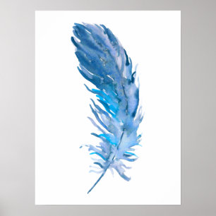 Affiche Aquarelle Boho Blue Feather Print