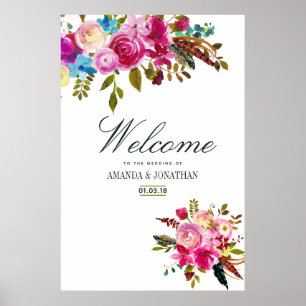 Affiche Aquarelle Boho Chic Floral Mariage Bienvenue